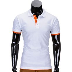 KOSZULKA MĘSKA POLO BEZ NADRUKU S758 - BIAŁA/POMARAŃCZOWA. Białe koszulki polo Ombre Clothing, m, z nadrukiem. Za 29,00 zł.