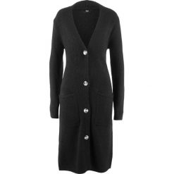 Długi sweter rozpinany, długi rękaw bonprix czarny. Czarne swetry damskie marki bonprix, bez wzorów, z długim rękawem, długie, bez kaptura. Za 89,99 zł.