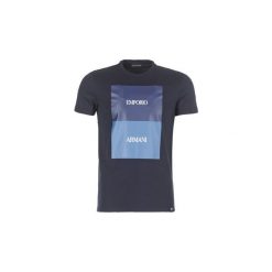 T-shirty z krótkim rękawem Emporio Armani BREWU. Niebieskie t-shirty męskie Emporio Armani, m, bez wzorów, bez kołnierzyka, krótkie. Za 383,20 zł.