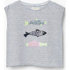 Mango Kids - Top dziecięcy Peixet 80-104 cm. Szare topy damskie marki Mango Kids, z aplikacjami, z bawełny, z okrągłym kołnierzem, z krótkim rękawem. W wyprzedaży za 29,90 zł.