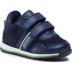 Sneakersy BOSS - J09139 M Navy 849. Niebieskie trampki chłopięce Boss, bez wzorów, z zamszu, na rzepy. Za 399,00 zł.