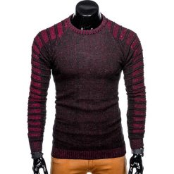 SWETER MĘSKI E138 - CZARNY/BORDOWY. Czerwone swetry klasyczne męskie marki Inny, s, z bawełny, klasyczne, z klasycznym kołnierzykiem. Za 29,99 zł.
