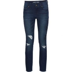 Dżinsy Skinny z haftem bonprix ciemny denim. Niebieskie jeansy damskie skinny marki bonprix, z haftami, z denimu. Za 89,99 zł.