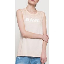 G-Star Raw - Top. Szare topy damskie marki G-Star RAW, l, z nadrukiem, z bawełny, z okrągłym kołnierzem. W wyprzedaży za 89,90 zł.