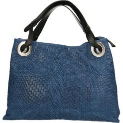 Skórzana torebka w kolorze granatowym - 38 x 28 x 10 cm. Niebieskie torebki klasyczne damskie ORE10, w paski, ze skóry. W wyprzedaży za 219,95 zł.