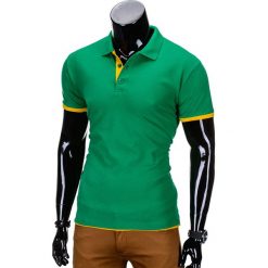 KOSZULKA MĘSKA POLO BEZ NADRUKU S758 - ZIELONA. Zielone koszulki męskie Ombre Clothing, s, z nadrukiem, klasyczne, bez rękawów. Za 24,99 zł.