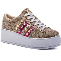 Sneakersy GUESS - Neomi2 FL7NE2 FAL12 BEIBR. Brązowe półbuty damskie Guess, z tworzywa sztucznego. Za 499,00 zł.