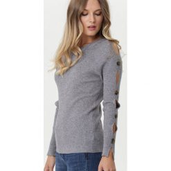 Ciemnoszary Sweter Heeley. Szare swetry damskie Born2be, s, bez wzorów, z dzianiny, bez rękawów, długie, bez kaptura. Za 99,99 zł.