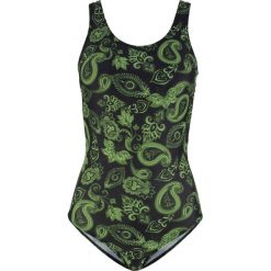 Kostium kąpielowy bonprix oliwkowo-czarny z nadrukiem. Zielone stroje kąpielowe damskie bonprix, z nadrukiem. Za 59,99 zł.