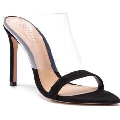 Klapki SCHUTZ - S 20572 0015 0001 U Transparente/Black. Czarne klapki damskie Schutz, bez wzorów, ze skóry, bez obcasa, na obcasie. Za 549,00 zł.