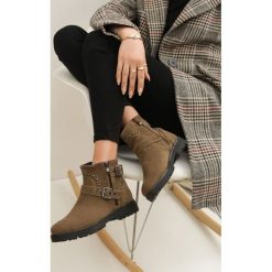 Khaki Botki No Filter. Brązowe botki damskie Renee, za kostkę, bez obcasa, na obcasie, na zamek. Za 99,99 zł.