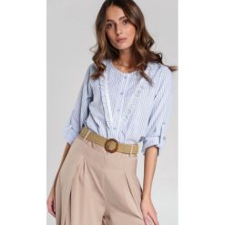 Jasnoniebieska Koszula Shane. Niebieskie bluzki damskie Renee, na co dzień, na lato, s, w paski, z okrągłym kołnierzem, z długim rękawem. Za 79,99 zł.
