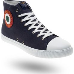 TRAMPKI Aeronautica Militare. Niebieskie trampki męskie Aeronautica Militare, z aplikacjami, ze skóry, na sznurówki. Za 364,50 zł.