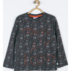 Koszulka. Szare t-shirty chłopięce z długim rękawem marki Cosmic, z nadrukiem, z elastanu. Za 24,90 zł.