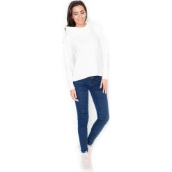 Atrakcyjna Ecru Bluza Damska z Suwakami po Bokach z Kapturem. Szare bluzki damskie KATRUS, s, bez wzorów, z elastanu, z kapturem, z długim rękawem. Za 119,90 zł.