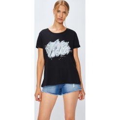 Miss Poem - Top. Czarne bluzki nietoperze marki Miss Poem, s, z nadrukiem, z bawełny, z okrągłym kołnierzem. W wyprzedaży za 29,90 zł.