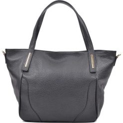 Shopper bag damskie: Skórzany shopper bag w kolorze czarnym – 48 x 33 x 15 cm