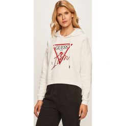 Guess Jeans - Bluza. Szare bluzy damskie Guess Jeans, s, z nadrukiem, z bawełny, bez rękawów, z kapturem. W wyprzedaży za 229,90 zł.