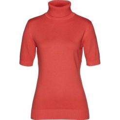 Sweter z golfem, krótki rękaw bonprix jasnoczerwony. Czerwone swetry damskie bonprix, bez wzorów, z krótkim rękawem. Za 49,99 zł.