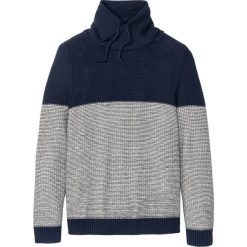 Sweter z szalowym kołnierzem bonprix biało-ciemnoniebieski. Szare swetry męskie bonprix, s, w prążki. Za 89,99 zł.