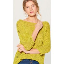 Ażurowy sweter oversize - Zielony. Zielone swetry damskie Mohito, s, bez wzorów, bez rękawów, bez kaptura. W wyprzedaży za 39,99 zł.