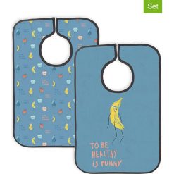 Śliniaczki (2 szt.) "Healthy Banana" w kolorze niebieskim ze wzorem - 37 x 24 cm. Niebieskie śliniaki Little & Cute, bez wzorów. W wyprzedaży za 59,95 zł.