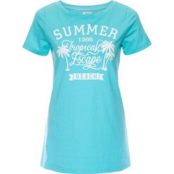 Bluzki, topy, tuniki: T-shirt z szerokim okrągłym dekoltem, krótki rękaw bonprix morski z nadrukiem