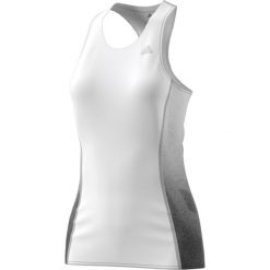 Koszulka adidas Sub 2 Singlet W Szaro-Biała. Szare bluzki sportowe damskie Adidas, s, z nadrukiem, z tkaniny, bez kołnierzyka, bez rękawów, bez kaptura, do biegania, climacool (adidas). Za 169,99 zł.