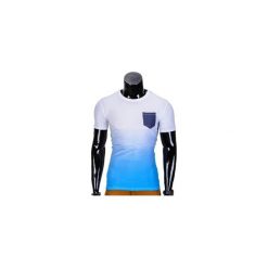 T-shirty męskie: T-SHIRT MĘSKI BEZ NADRUKU S427 – BIAŁY/BŁĘKITNY