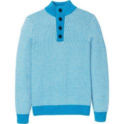 Sweter ze stójką z bawełny z recyclingu bonprix ciemnoturkusowy - biały melanż. Niebieskie swetry męskie bonprix, s, bez wzorów, z bawełny, ze stójką, bez kaptura. Za 37,99 zł.