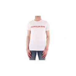T-shirty z krótkim rękawem Calvin Klein Jeans J30J307856. Białe t-shirty męskie Calvin Klein Jeans, s, bez wzorów, z jeansu, bez kołnierzyka, krótkie. Za 156,03 zł.