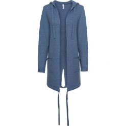 Sweter bez zapięcia z kieszeniami i kapturem bonprix niebieski dżins. Niebieskie swetry damskie bonprix, bez wzorów, bez rękawów. Za 44,99 zł.