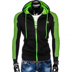 BLUZA MĘSKA ROZPINANA Z KAPTUREM B820 - CZARNA/ZIELONA. Czarne bejsbolówki męskie Ombre Clothing, m, z bawełny, z kapturem. Za 69,00 zł.