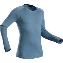 Koszulka trekkingowa z długim rękawem - TREK 500 MERINO męska. Niebieskie koszulki męskie FORCLAZ, xl, bez wzorów, z wełny, bez kołnierzyka, z długim rękawem, długie. Za 149,99 zł.