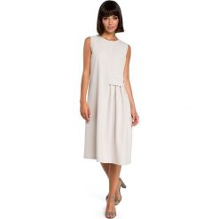 AGNES Zwiewna sukienka midi bez rękawów - beżowa. Brązowe sukienki na komunię marki BE, l, z tkaniny, bez rękawów, midi, oversize. Za 139,99 zł.
