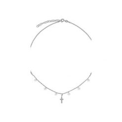 Srebrny naszyjnik choker z krzyżykiem i cyrkoniami. Szare naszyjniki damskie Atdiament, z cyrkonią, srebrne. Za 109,00 zł.