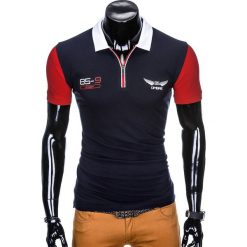 KOSZULKA MĘSKA POLO Z NADRUKIEM S880 - GRANATOWY. Niebieskie koszulki męskie Ombre Clothing, s, z nadrukiem, bez rękawów. Za 29,00 zł.