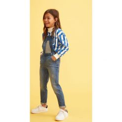 Mango Kids - Ogrodniczki dziecięce Amara 110-164 cm. Niebieskie rurki dziewczęce marki Mango Kids, z aplikacjami, z bawełny. Za 129,90 zł.