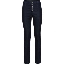 Dżinsy "push up" z wysoką talią bonprix ciemnoniebieski denim. Niebieskie jeansy damskie bonprix. Za 79,99 zł.