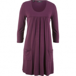 Sukienka shirtowa z rękawami 3/4 bonprix czarny bez. Fioletowe sukienki z falbanami marki bonprix. Za 74,99 zł.