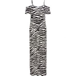 Długa sukienka letnia z dżerseju z wycięciami bonprix Zebra. Czarne sukienki damskie bonprix, na lato, bez wzorów, z dżerseju, bez kołnierzyka, z długim rękawem, długie, maxi. Za 109,99 zł.