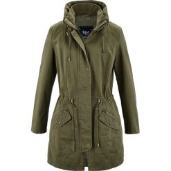 Kurtka parka bawełniana ze stójką i zaznaczoną talią bonprix zielony khaki. Zielone kurtki damskie bonprix, bez wzorów, z bawełny, bez kaptura. Za 189,99 zł.