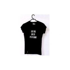 T-shirt CUTE BUT PSYCHO. Białe t-shirty damskie Funfara, s, bez wzorów, z bawełny, bez kołnierzyka. Za 89,00 zł.