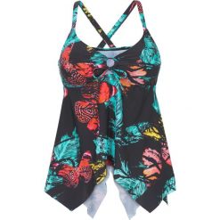 Top plażowy tankini bonprix czarny z nadrukiem. Czarne bluzki damskie bonprix, z nadrukiem, z asymetrycznym kołnierzem. Za 64,99 zł.