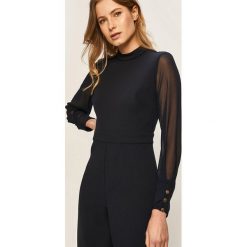 Dkny - Kombinezon. Niebieskie kombinezony damskie DKNY, bez wzorów, z poliesteru, z okrągłym kołnierzem, z długim rękawem, długie. W wyprzedaży za 449,90 zł.