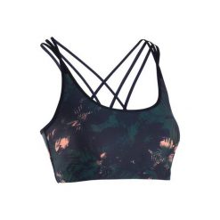 Stanik do tańca fitnessowego. Pomarańczowe biustonosze sportowe damskie DOMYOS, bez wzorów, z elastanu, na fitness i siłownię. Za 39,99 zł.
