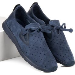 Trampki damskie slip on: Zamszowe ażurowe slipony KYLIE niebieskie
