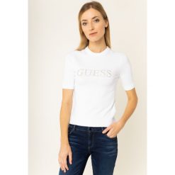 Sweter Guess Olivia W01R91 Z2760. Białe swetry damskie Guess, s, z aplikacjami, z elastanu, klasyczne, bez rękawów, bez kaptura. W wyprzedaży za 209,00 zł.