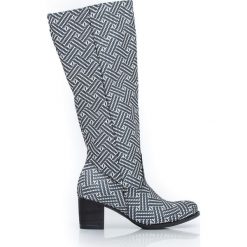 Wsuwane kozaki na słupku - skóra naturalna - model 154 - kolor szara pepitka. Szare kozaki damskie Zapato, do pracy, na lato, ze skóry, biznesowe, na wysokim obcasie, na obcasie, bez zapięcia. Za 499,00 zł.