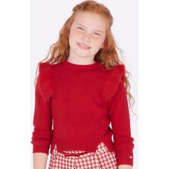 Mayoral - Sweter dziecięcy 128-167 cm. Czerwone swetry dziewczęce Mayoral, bez wzorów, z poliesteru, z okrągłym kołnierzem, z krótkim rękawem, krótkie, bez kaptura. Za 138,90 zł.